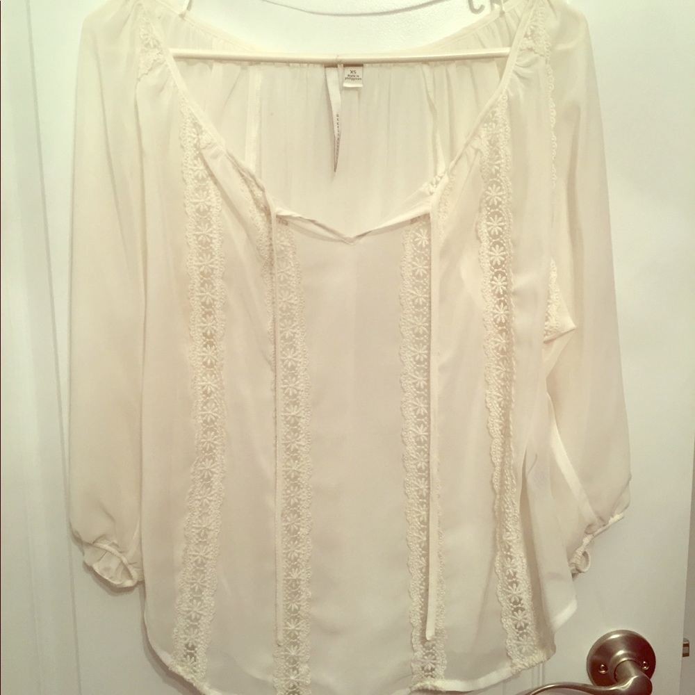 Lauren Conrad off white boho sheer top, size XS